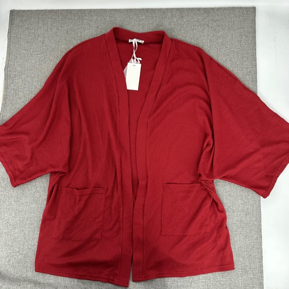 Grace Karin Red Open Oversized Cardigan Half Sleeves Pockets XL